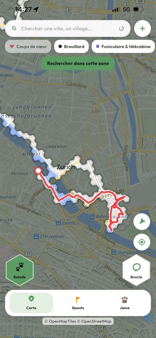 Le fil rouge du chemin parcouru pendant la balade